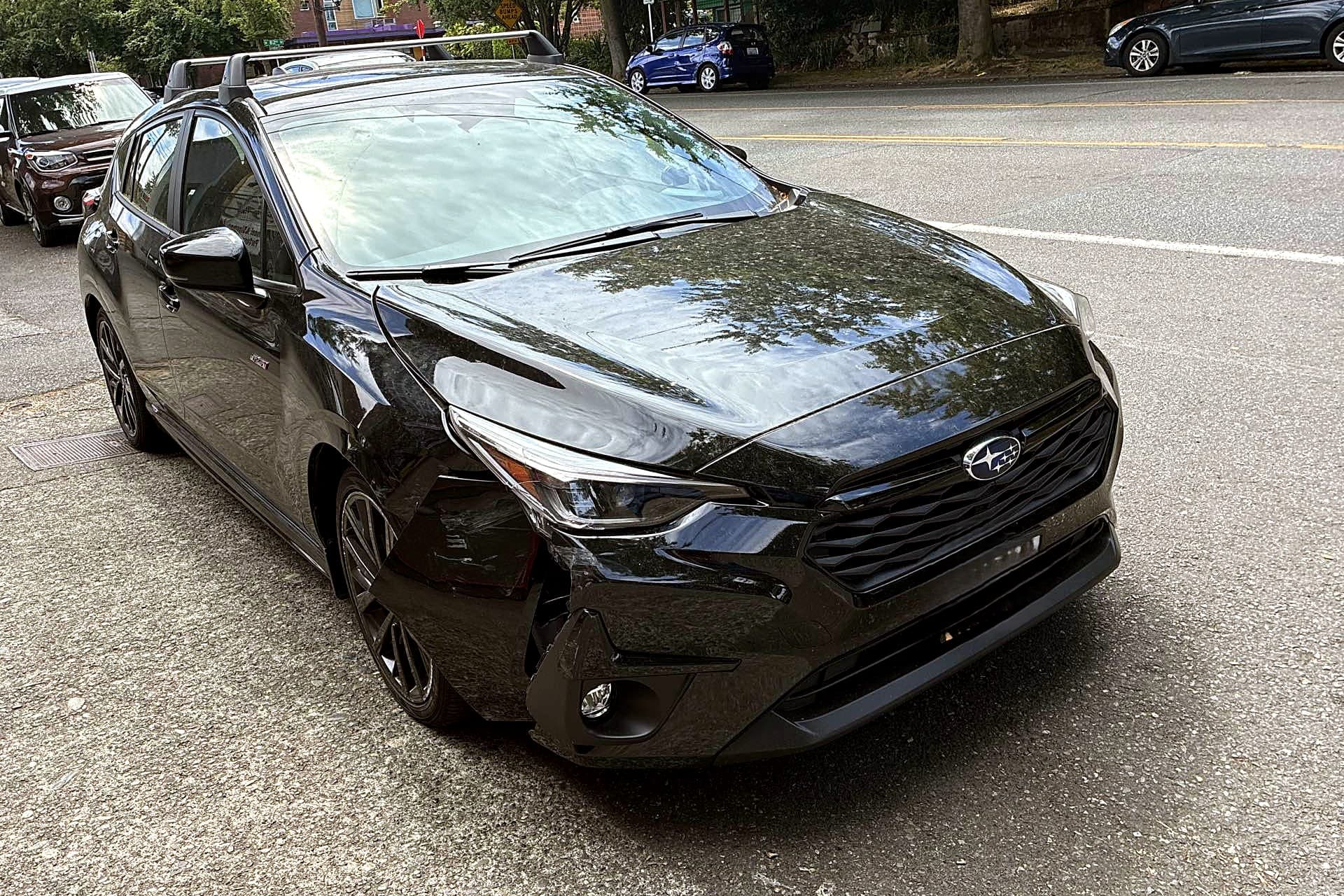 Before — Subaru Impreza front bumper & fender — Collision repair + refinish
