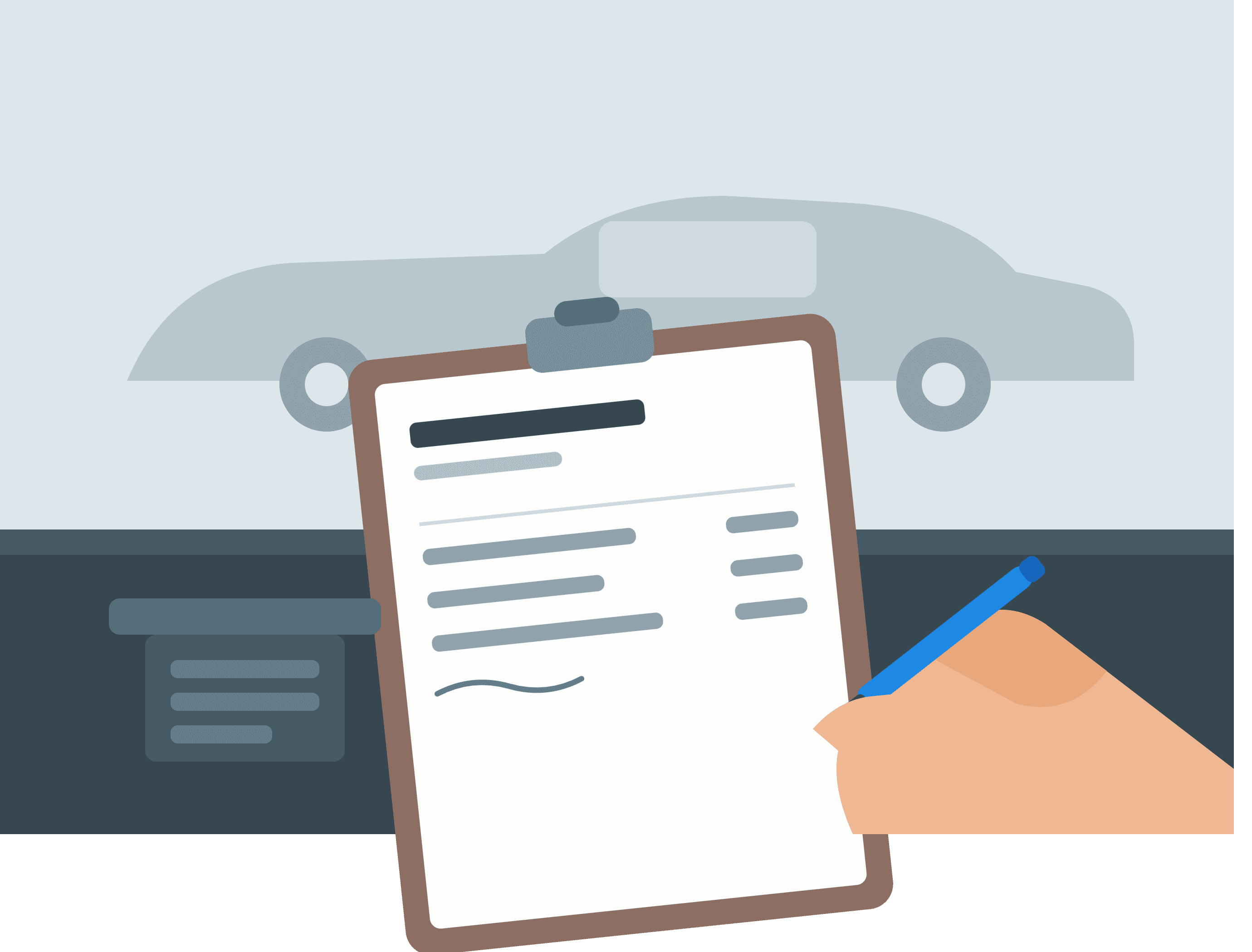 Illustration of a collision estimate being written up on a clipboard